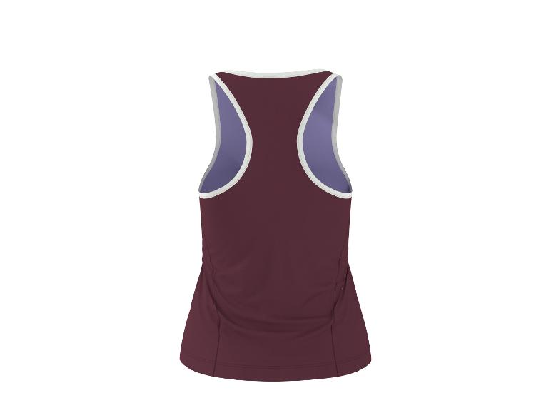 Bordeauxrotes Damen-Tanktop mit lila Futter, Rückansicht.