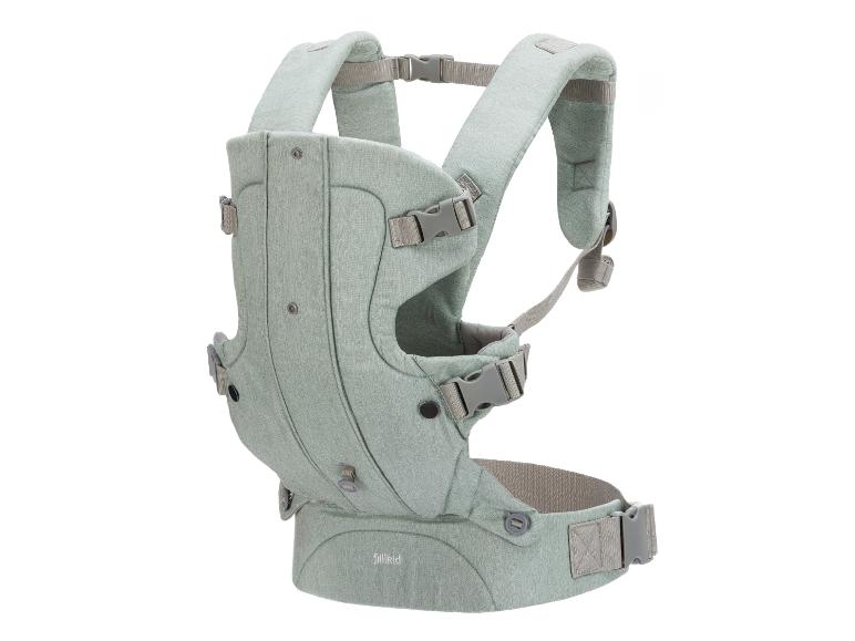 Hellgrüne Babytrage mit verstellbaren Gurten und Schnallen