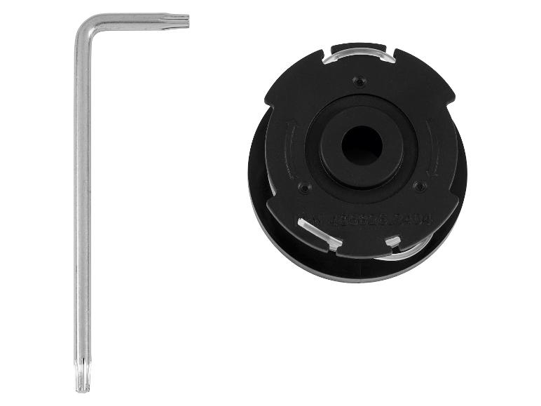 Torx-Schlüssel und Trimmerspule auf weißem Hintergrund