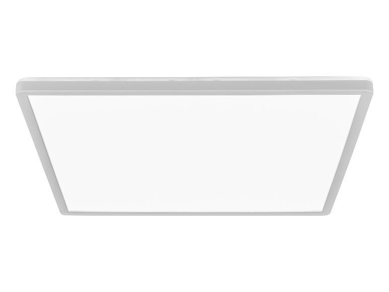 Eine weiße quadratische LED-Deckenleuchte.