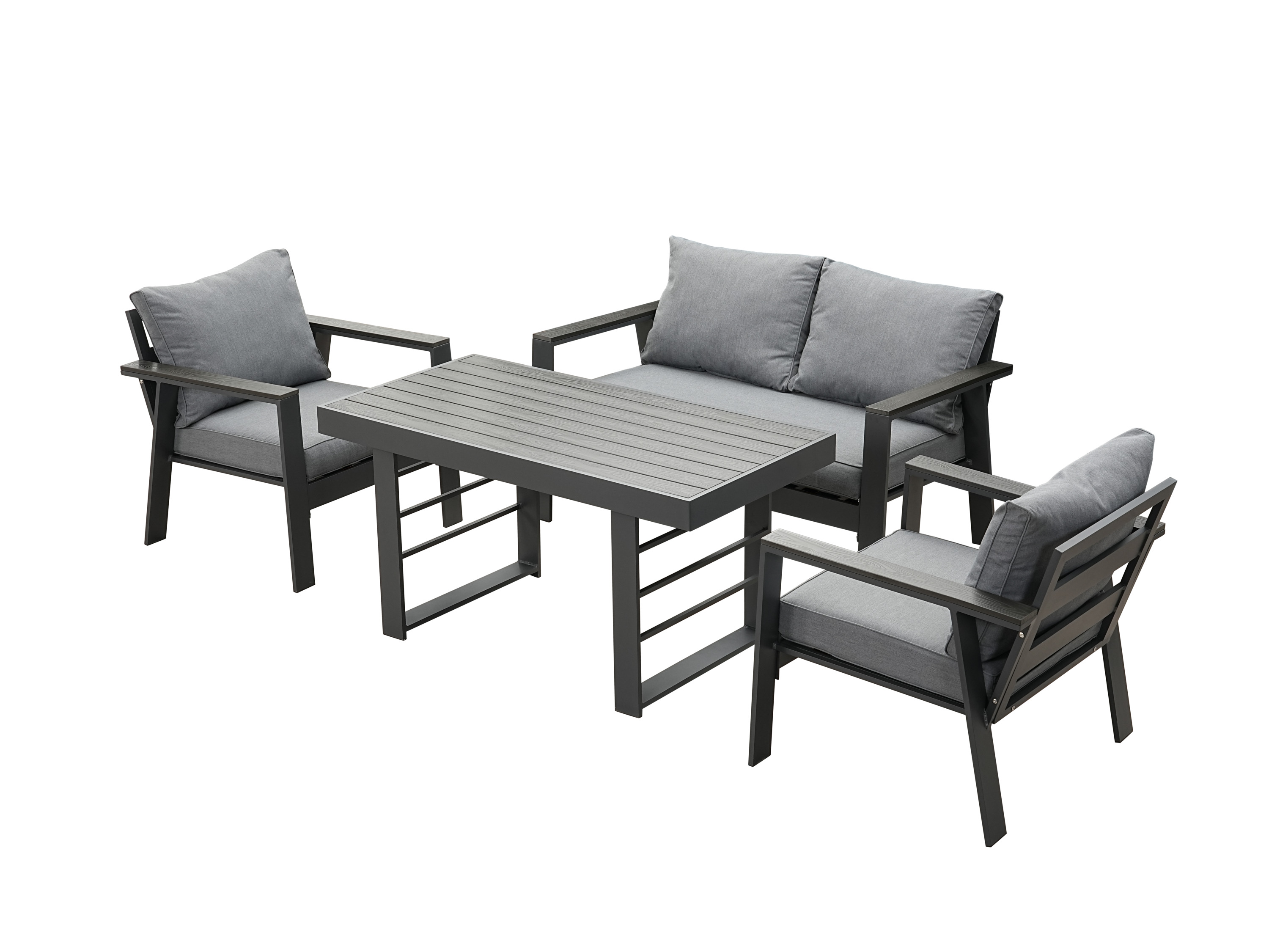 MEXO Gartenmöbel Lounge-Set »Neapel«, inkl. Polster (4-Sitzer / Esstisch, Grau / Dunkelgrau)