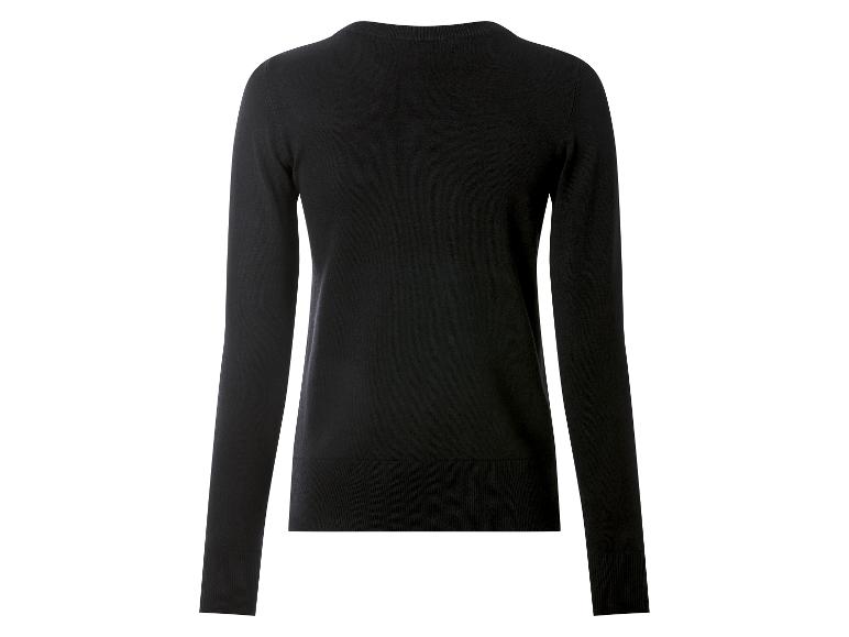 Schwarzer Langarm-Pullover mit Rundhalsausschnitt, Rückansicht.