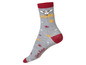 Graue Socken mit Harry-Potter-Motiv, mit einer Eule und Sternen.