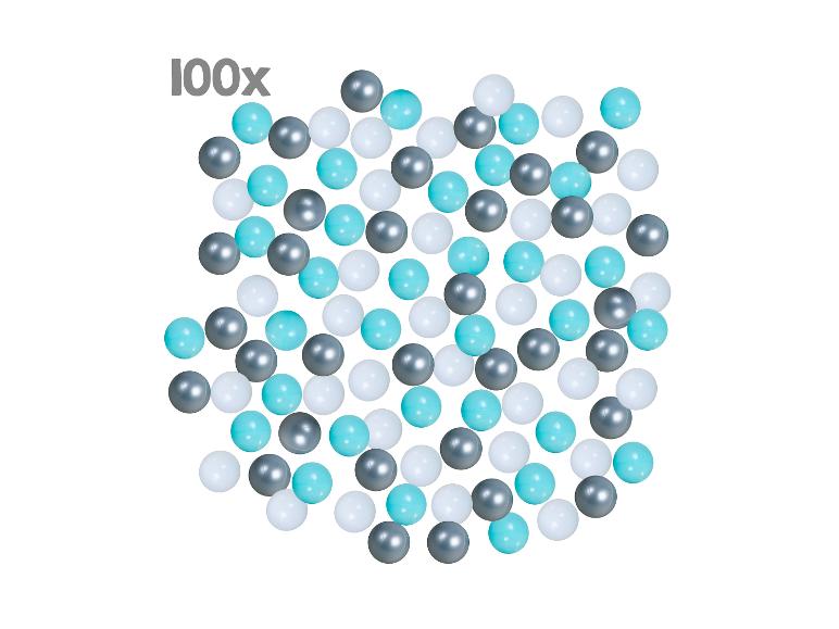 100x Bälle in Grau, Weiß und Türkis.