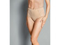 Beigefarbene High-Waist-Unterwäsche mit Spitze.