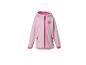 Rosa Kinder-Softshelljacke mit Kapuze und der Aufschrift „GO OUTSIDE AND EXPLORE“