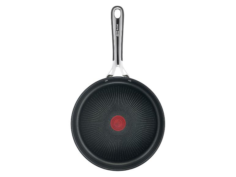 Schwarze Jamie Oliver Tefal Pfanne mit Metallgriff und rotem Temperaturindikator