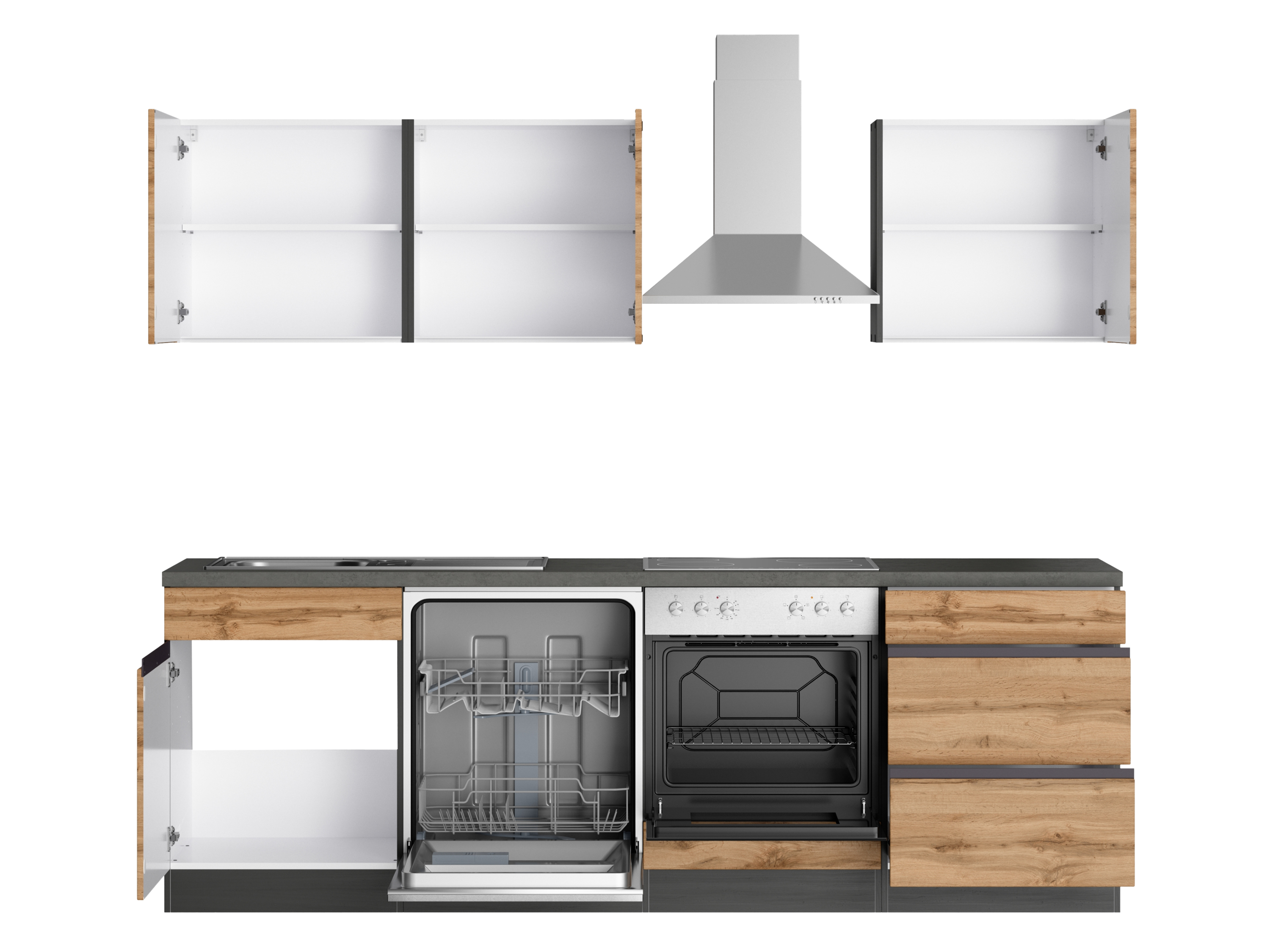 Thumbnail - HELD Berlin Küchenzeile (Breite 240 cm, grafit/ wotaneiche)