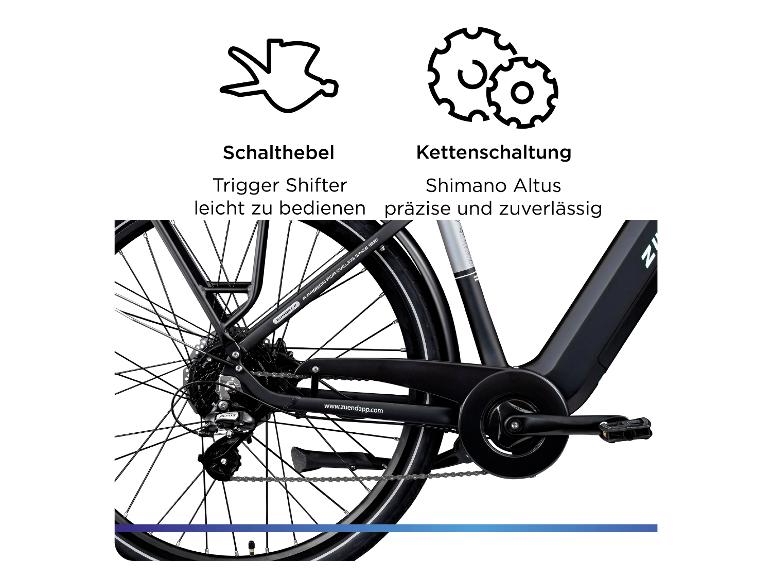 E-Bike mit Triggerschaltung und präzisem Kettenantrieb.