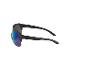 Schwarze Sonnenbrille mit blauen Gläsern.
