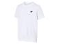 Weißes Kurzarm-T-Shirt mit kleinem schwarzem Logo auf der Brust.