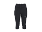 Schwarze Damen-Sport-Capri-Leggings mit dezentem Logo am Oberschenkel.