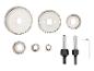 Diamantbohrer-Set für Fliesen mit Adaptern und Sechskantschlüssel.