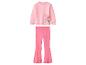 Rosa Sweatshirt mit Schmetterlings- und Blumendruck und passender gerippter Schlaghose.