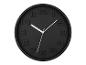 Schwarze, ovale Wanduhr mit weißen Ziffern.
