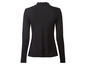 Schwarzes Langarmshirt mit geripptem Muster und hohem Kragen.