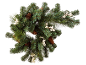 Festlicher Weihnachtskranz mit Tannenzweigen, Tannenzapfen und weißen Beeren auf schwarzem Hintergrund