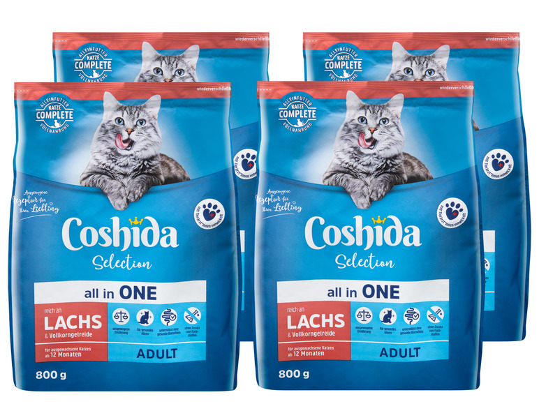 Gehe zu Vollbildansicht: COSHIDA Selection all in ONE Katzentrockennahrung Adult Lachs & Vollkorngetreide, 4 x 800 g - Bild 1
