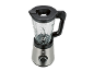 Edelstahlmixer mit Glaskrug, schwarzem Deckel und Drehregler.