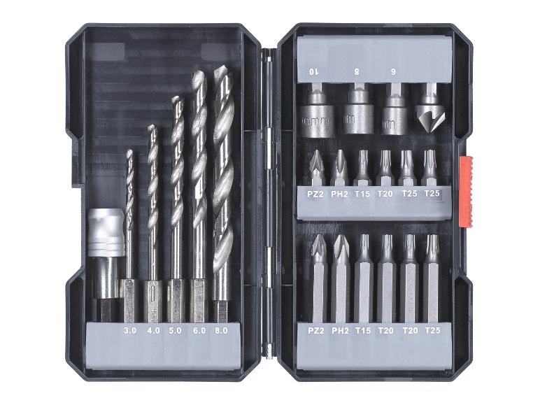 Bohrer- und Schrauberbit-Set in einer offenen schwarzen Box.
