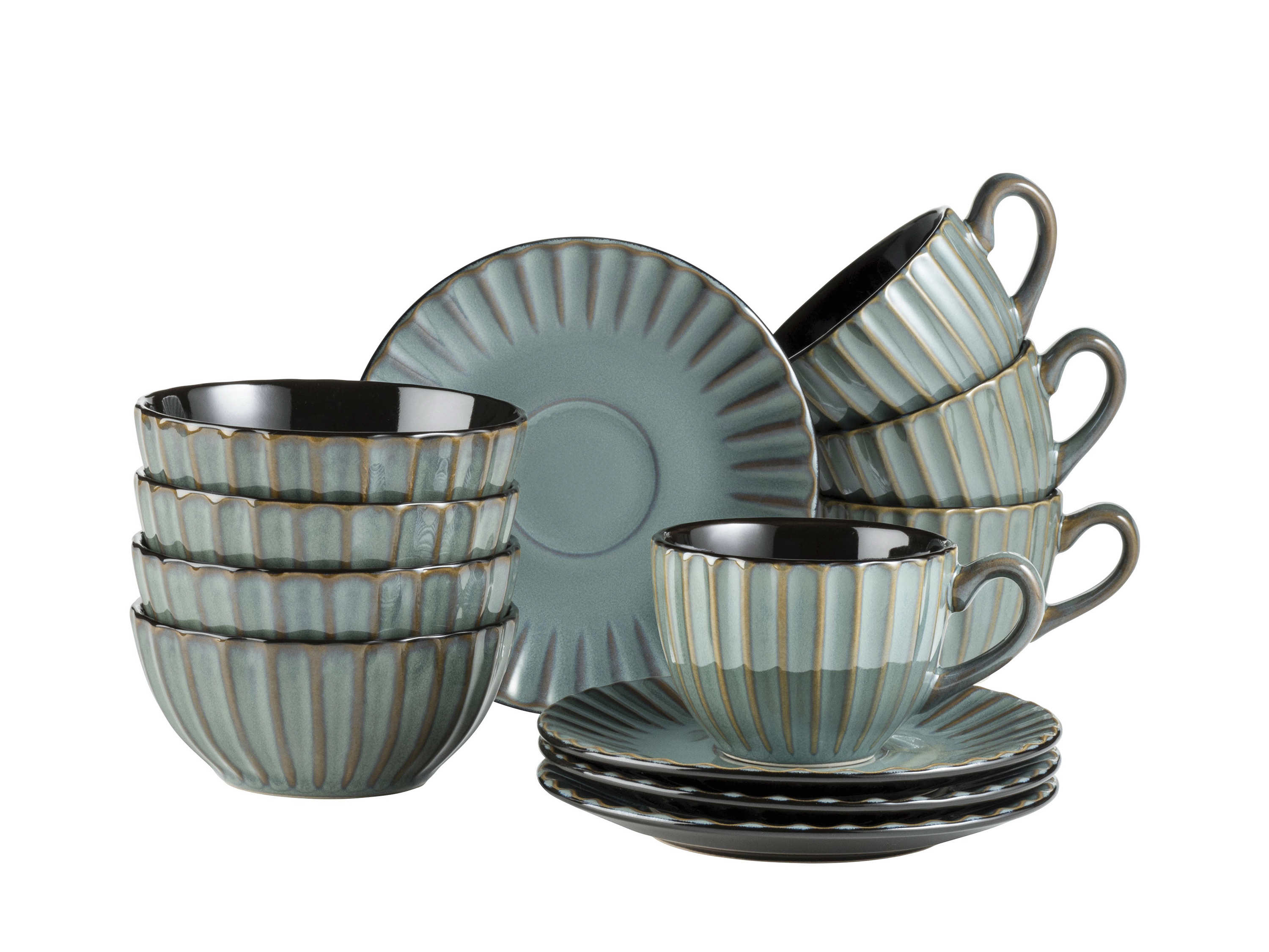 MÄSER Serie Confino, Frühstücksset 12 tlg (Petrol / Braun) | 09001794851190