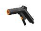 Schwarze Gießpistole mit orangefarbenen Akzenten