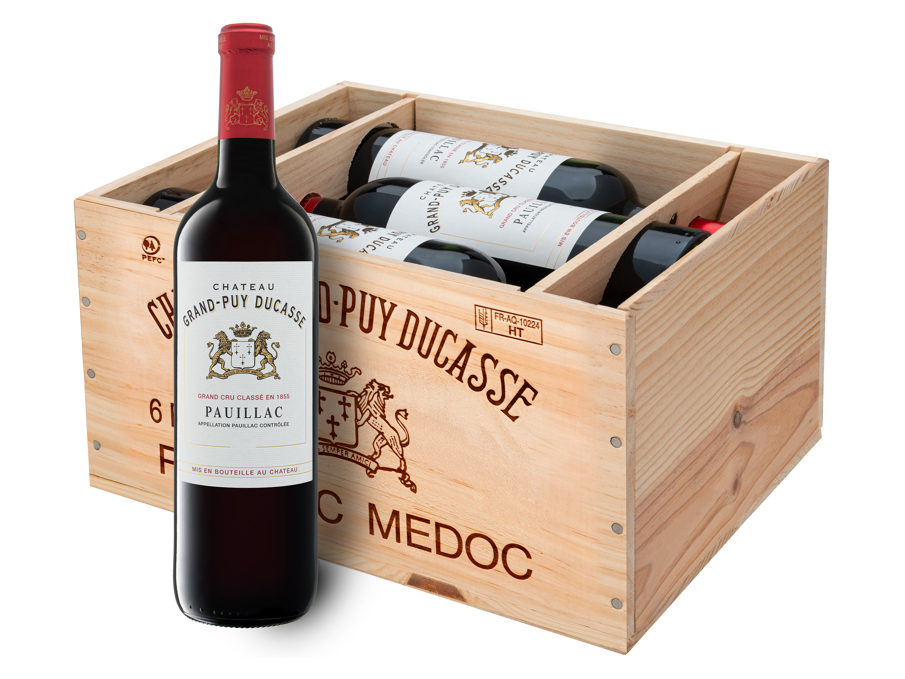 6 x 0,75-l-Flasche Château Grand-Puy Ducasse 5éme Grand Cru Classé Pauillac AOC trocken, Rotwein 2017 - Original-Holzkiste Wein & Spirituosen Lidl DE