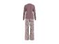 Damen-Langarm-Pyjama-Set mit unifarbenem Oberteil und floraler Hose.