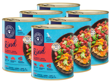 PetsDeli Adult Premium Nassfutter Rind mit Brokkoli, Papaya, Amaranth & Basilikum für Hunde, 6 x 800 g