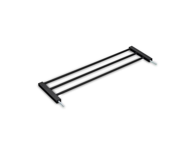 Schwarze Metallstützstange mit drei horizontalen Stangen und Schrauben an den Enden.