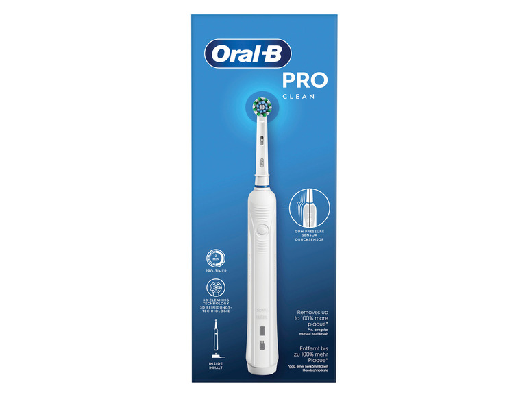 Eine Oral-B Pro Clean elektrische Zahnbürste mit Drucksensor.