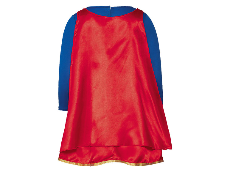 Superhelden-Kostüm mit Umhang und blauem Oberteil.
