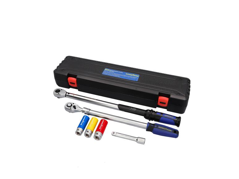 Goodyear Drehmomentschlüssel-Set: Schlüssel, Nuss und Koffer.