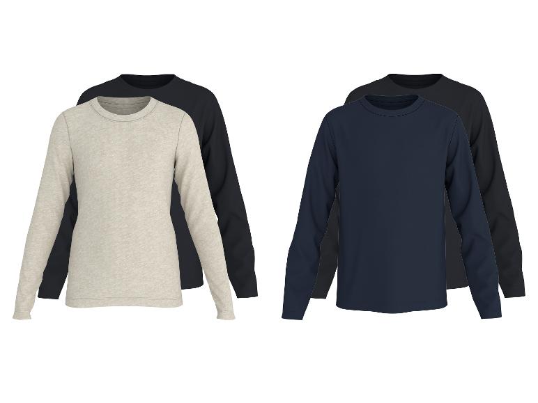 Zwei Sets Herren-Langarmshirts: beige und schwarz, sowie marineblau und schwarz.