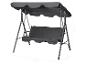 Graue Gartenschaukel mit Dach und gepolsterten Sitzen, Maße 170x118x153cm.