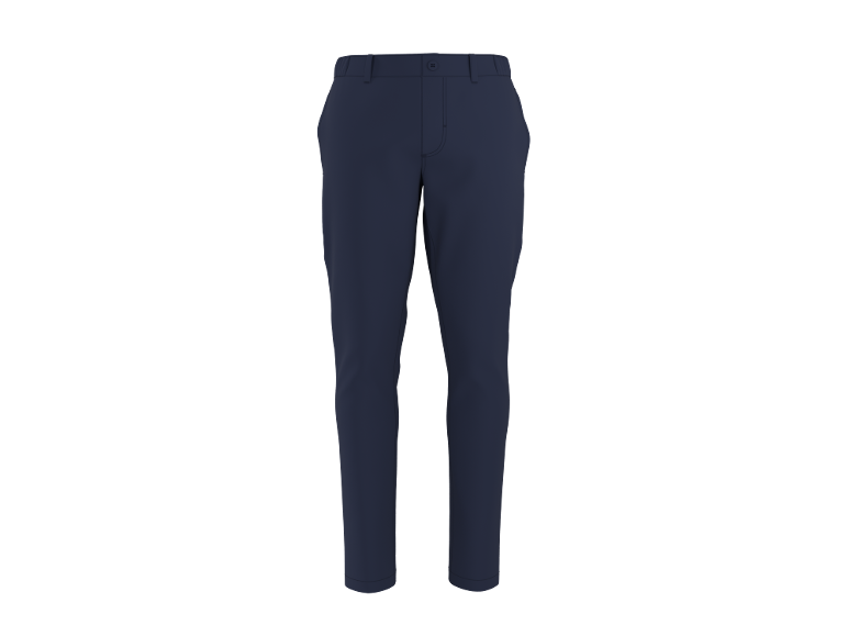 Marineblaue Anzughose mit elastischem Bund und Seitentaschen.