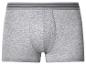Graue Boxershorts mit schwarz gestreiftem Gummibund.