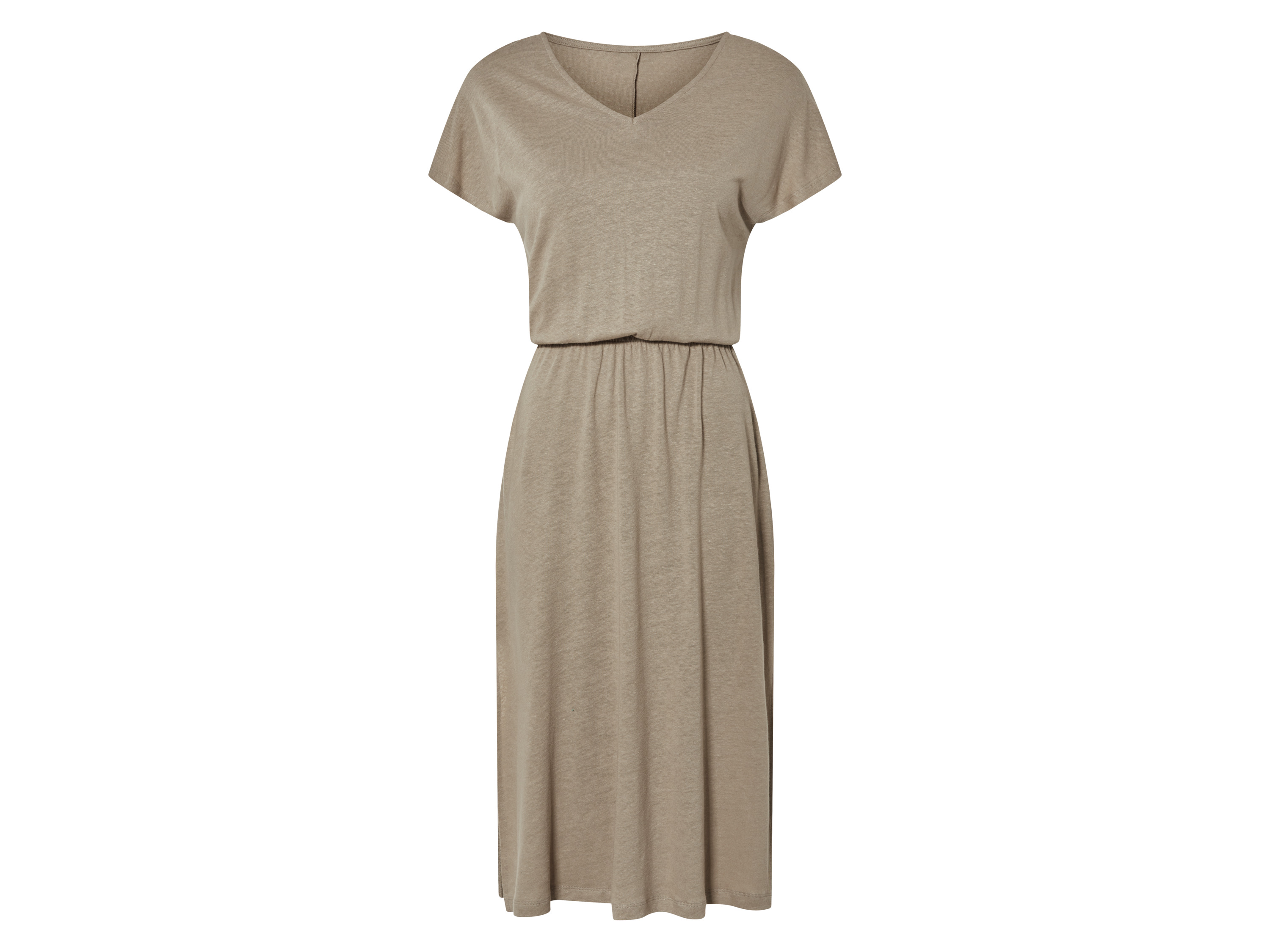 esmara® Damen Kleid Midi (Taupe, L(44/46))““ | Khaki: mit Rundhalsausschnitt, dekorativer Knoten an der Taille