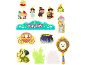 Märchenhafte Holzspielfiguren, darunter Prinzessin, Ritter, Hexe, Drache und 'Story Time'-Schild.