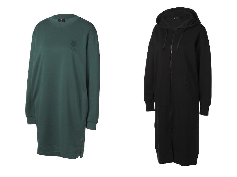Jette Sport Langarm-Sweatshirtkleid in Dunkelgrün und schwarzer langer Kapuzen-Cardigan.