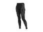 Schwarze Sportleggings mit grauen vertikalen und horizontalen Streifen.