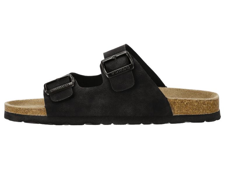 Schwarze Zweiriemen-Sandalen mit Schnallen und Korksohle