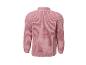 Rückenansicht eines rosa Strickpullovers mit hohem Kragen und langen Ärmeln.