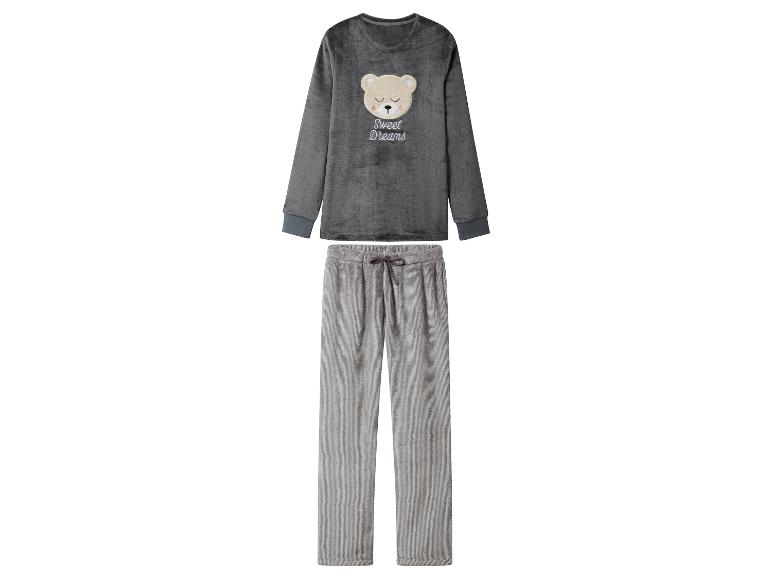 Graues Fleece-Pyjama-Set mit Teddybär-Grafik und 'Sweet Dreams'-Text.