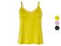 Gelbes Top mit Spaghettiträgern und Spitzendetails.