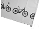 Weiße Abdeckung mit schwarzen Silhouetten verschiedener Fahrräder, einschließlich Mountainbikes und E-Bikes.