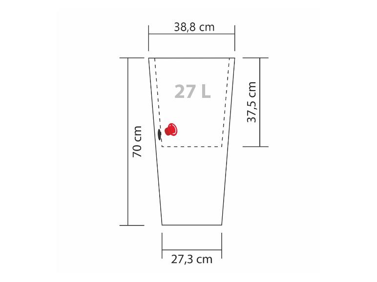 Maße eines 27-Liter-Behälters.