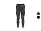 Damen-Sportleggings mit grauem und schwarzem Camouflage-Muster und Logo-Bund.