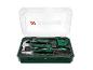 Werkzeugset in grüner Box, inklusive Hammer, 3m Maßband, Schraubendreher und Bits.