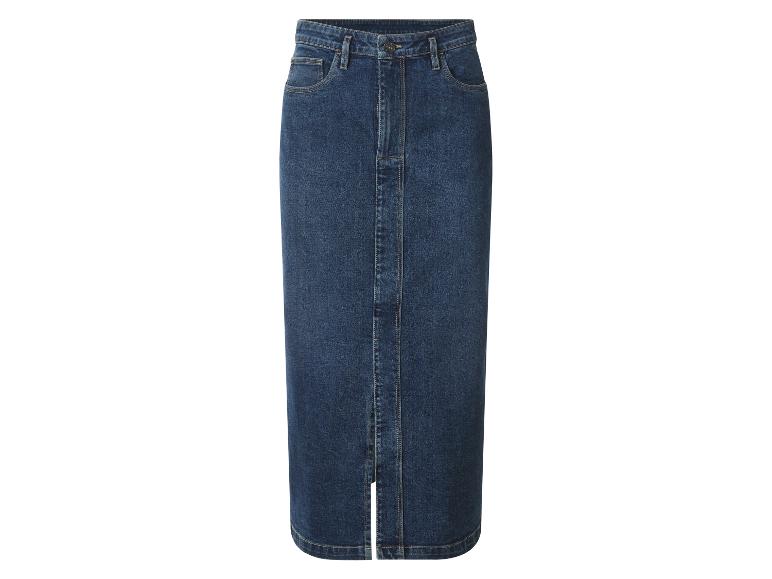 Langer dunkelblauer Jeansrock mit Schlitz vorne